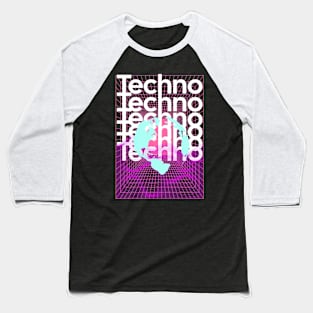 TECHNO  - Grid Globe (White/pink/blue) Baseball T-Shirt